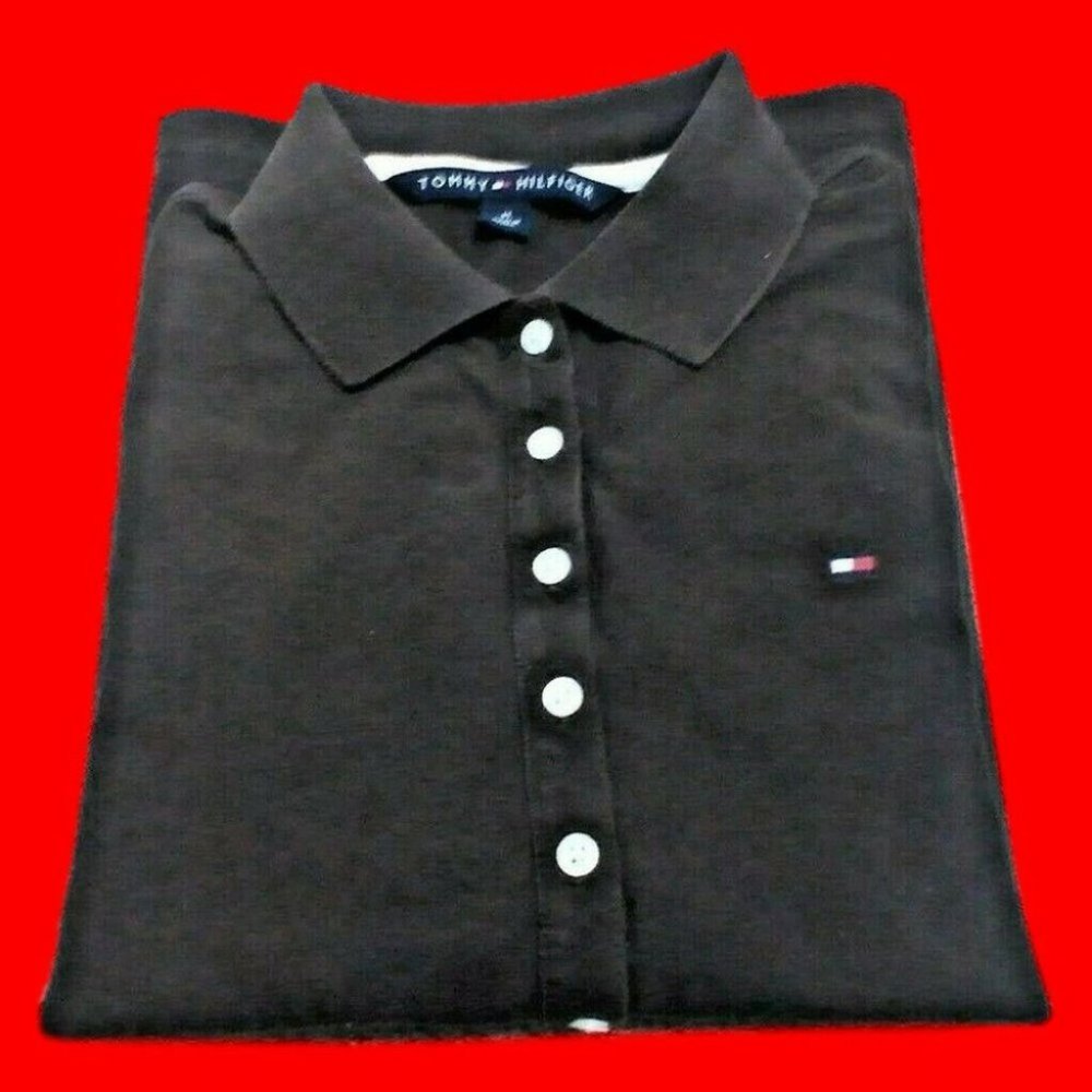 Tommy Hilfiger Unisex Collar Shirt Long Sleeve Top Button Taper Cut Brown Size M - Picture 13 of 16